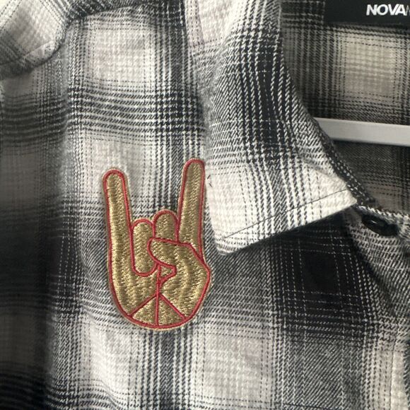 Nova Men Flannel Shirt XXXL Plaid Skater Embroidered Skull Savage Pockets Street - Picture 5 of 16